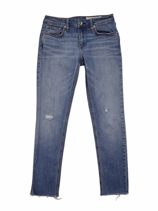 Rag & Bone Distressed Skinny Jeans Medium Wash Raw Hem Size 25