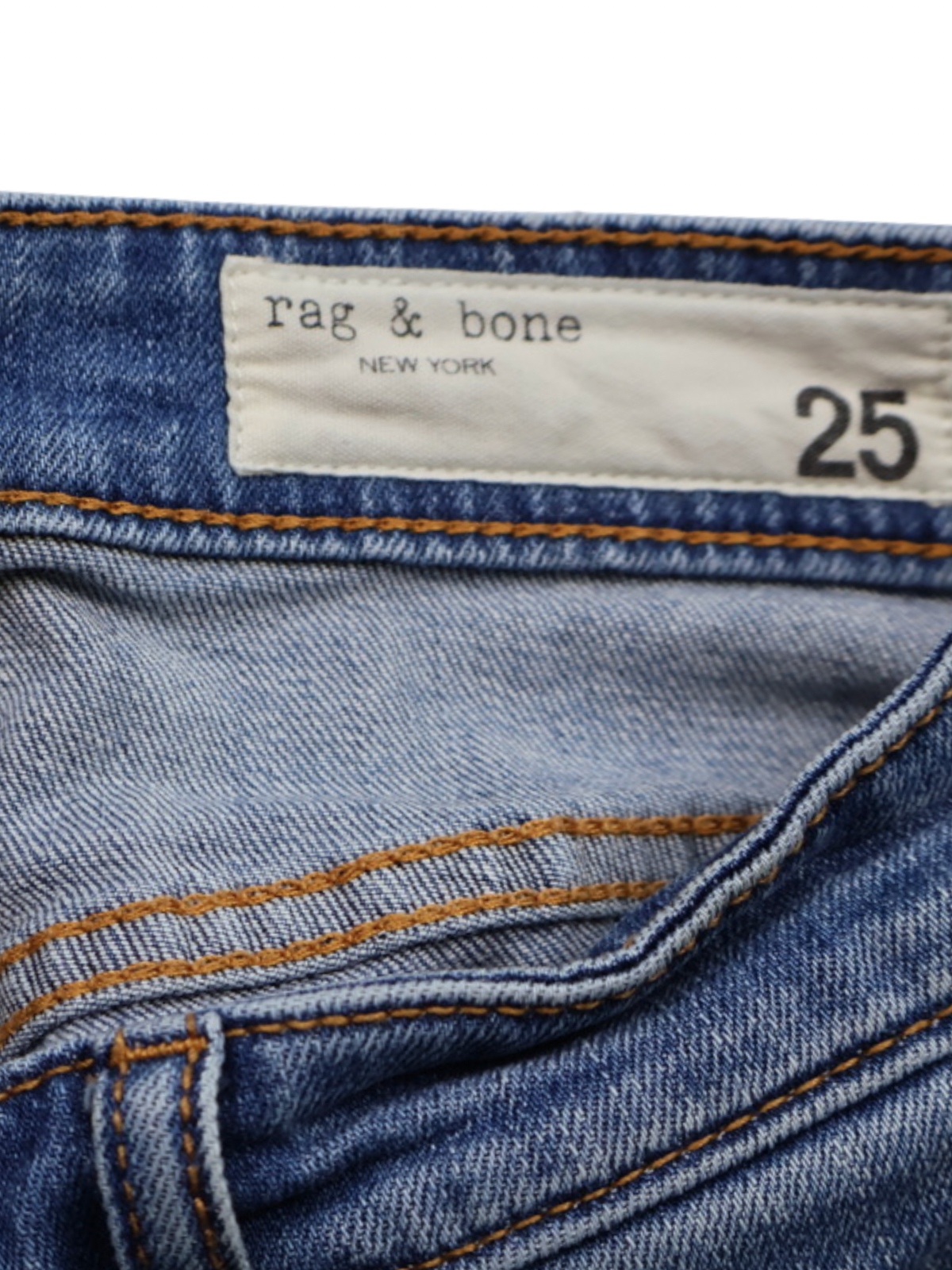 Rag & Bone Distressed Skinny Jeans Medium Wash Raw Hem Size 25