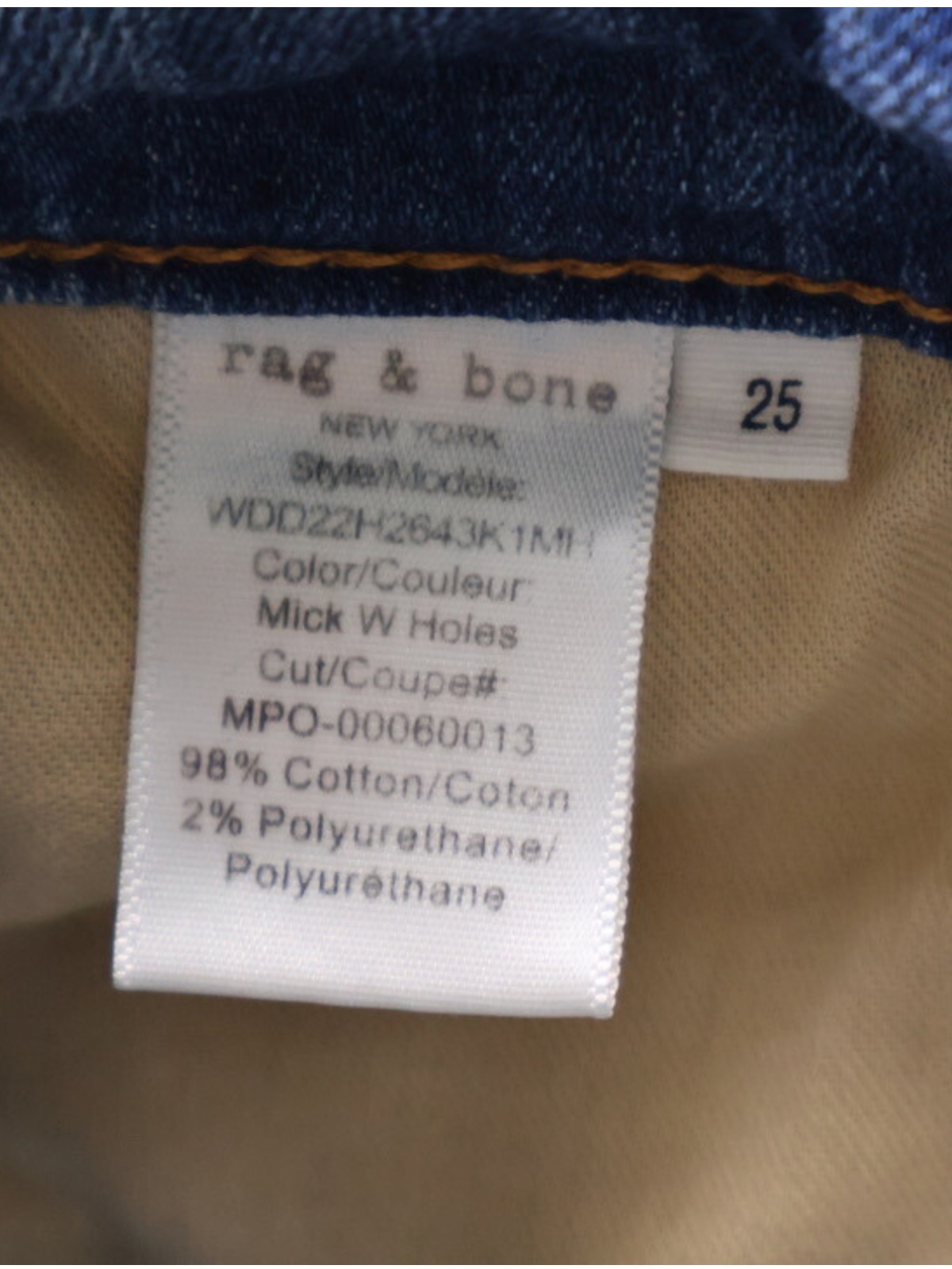 Rag & Bone Distressed Skinny Jeans Medium Wash Raw Hem Size 25
