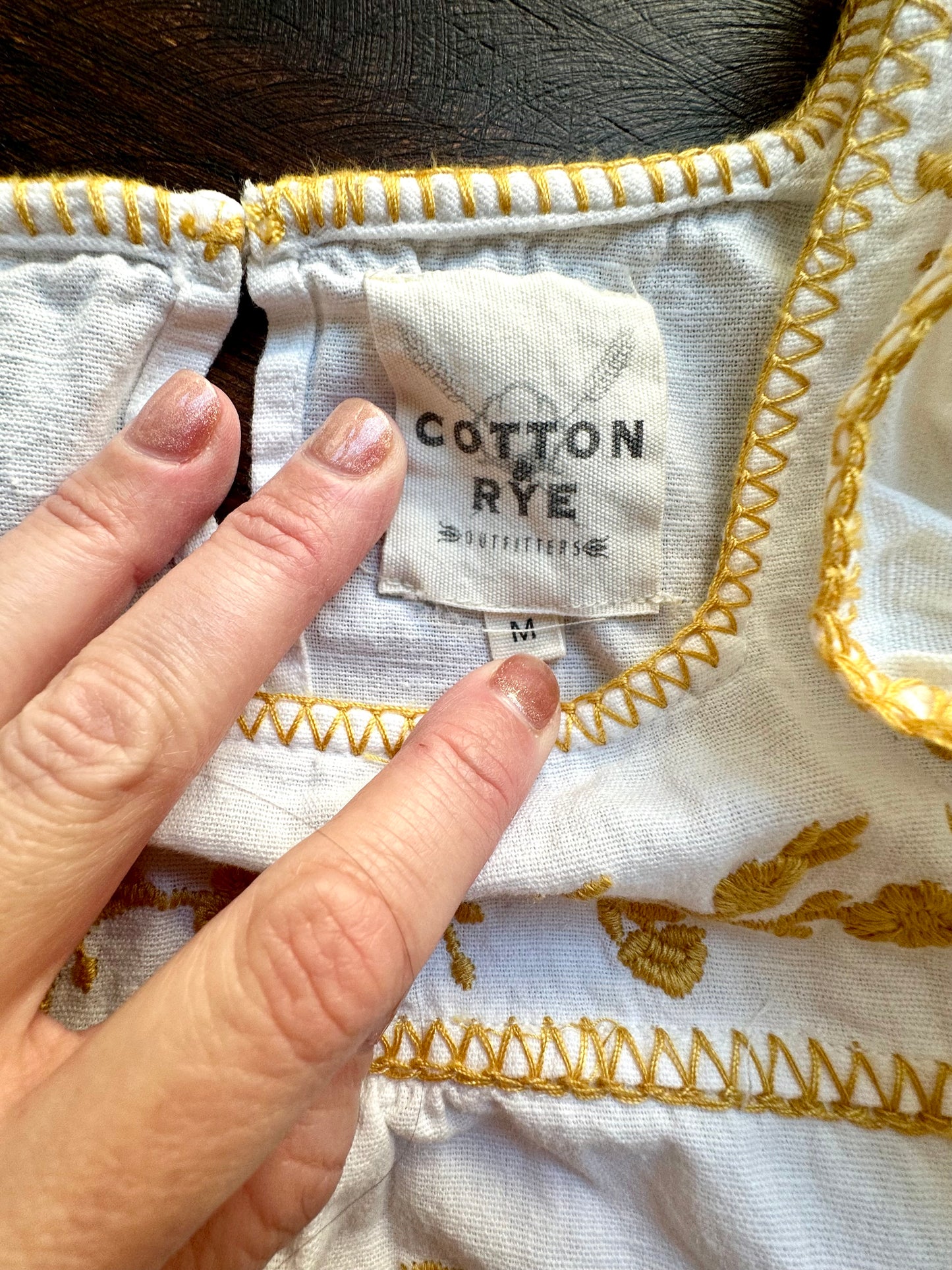 Cotton Raye Embroidered Ruffle Tank – White & Mustard | Size Medium