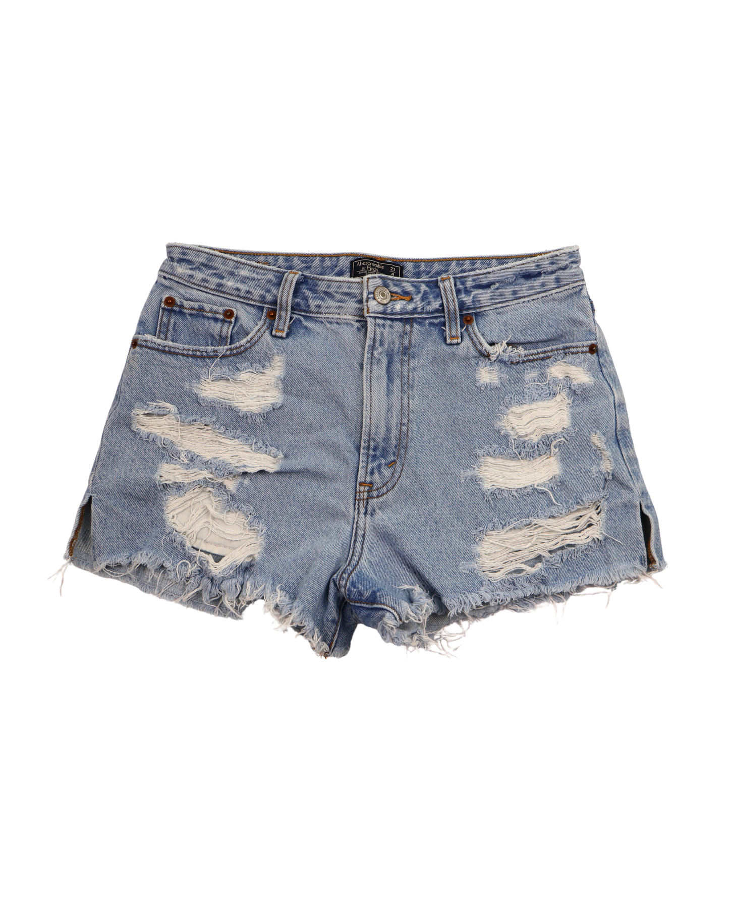 Abercrombie & Fitch High Rise Distressed Denim Shorts Size 27 / 4 | Raw Hem Festival Cutoffs