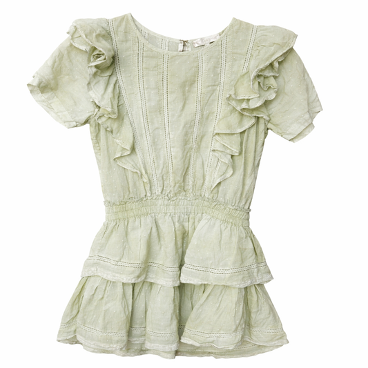 LoveShackFancy Swiss Dot Ruffle Dress Small | Pastel Sage Cottagecore