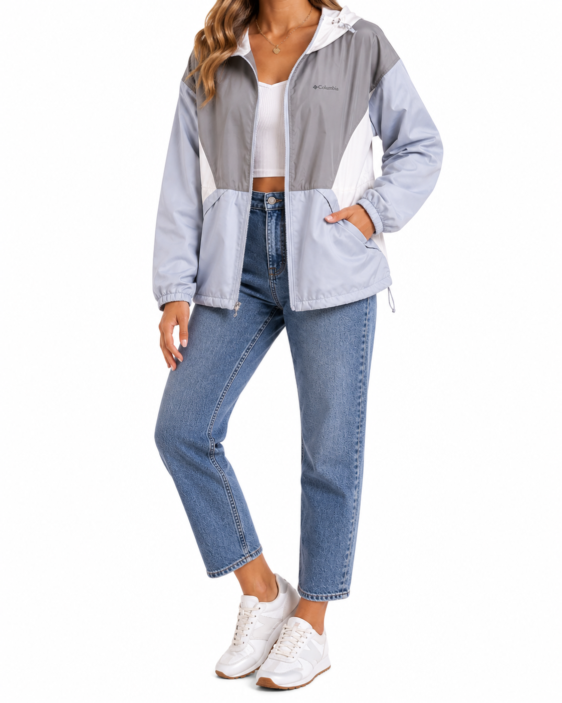 Columbia Colorblock Windbreaker Jacket – Lightweight Hooded Layer (Size Large)