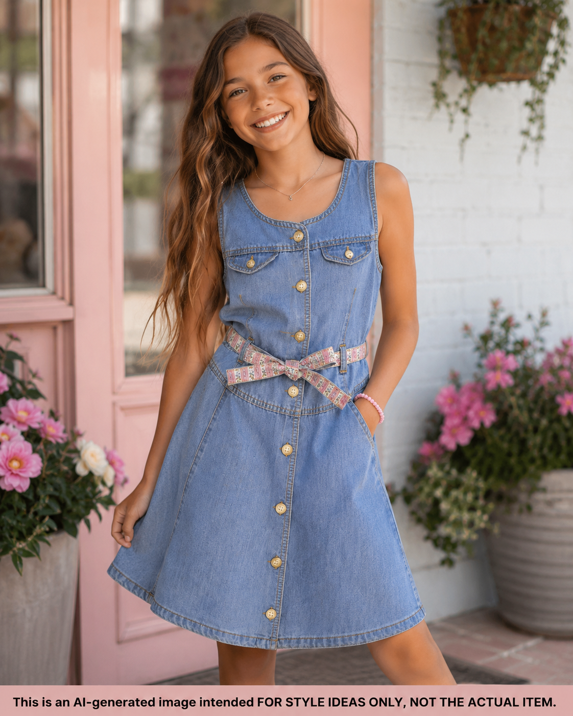 Vintage Japanese Denim Belted Dress | Girls 10–12