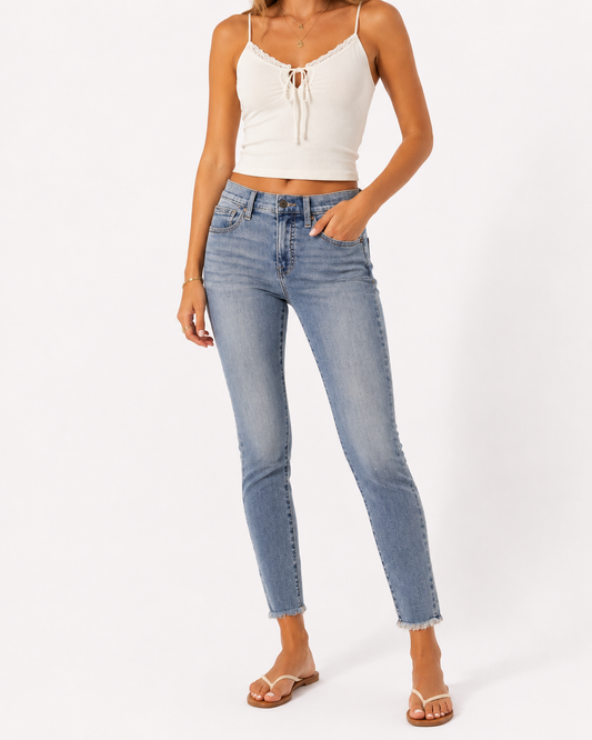 Lucky Brand Mid Rise Skinny Ankle Jeans Size 6/28 Raw Hem Stretch Denim