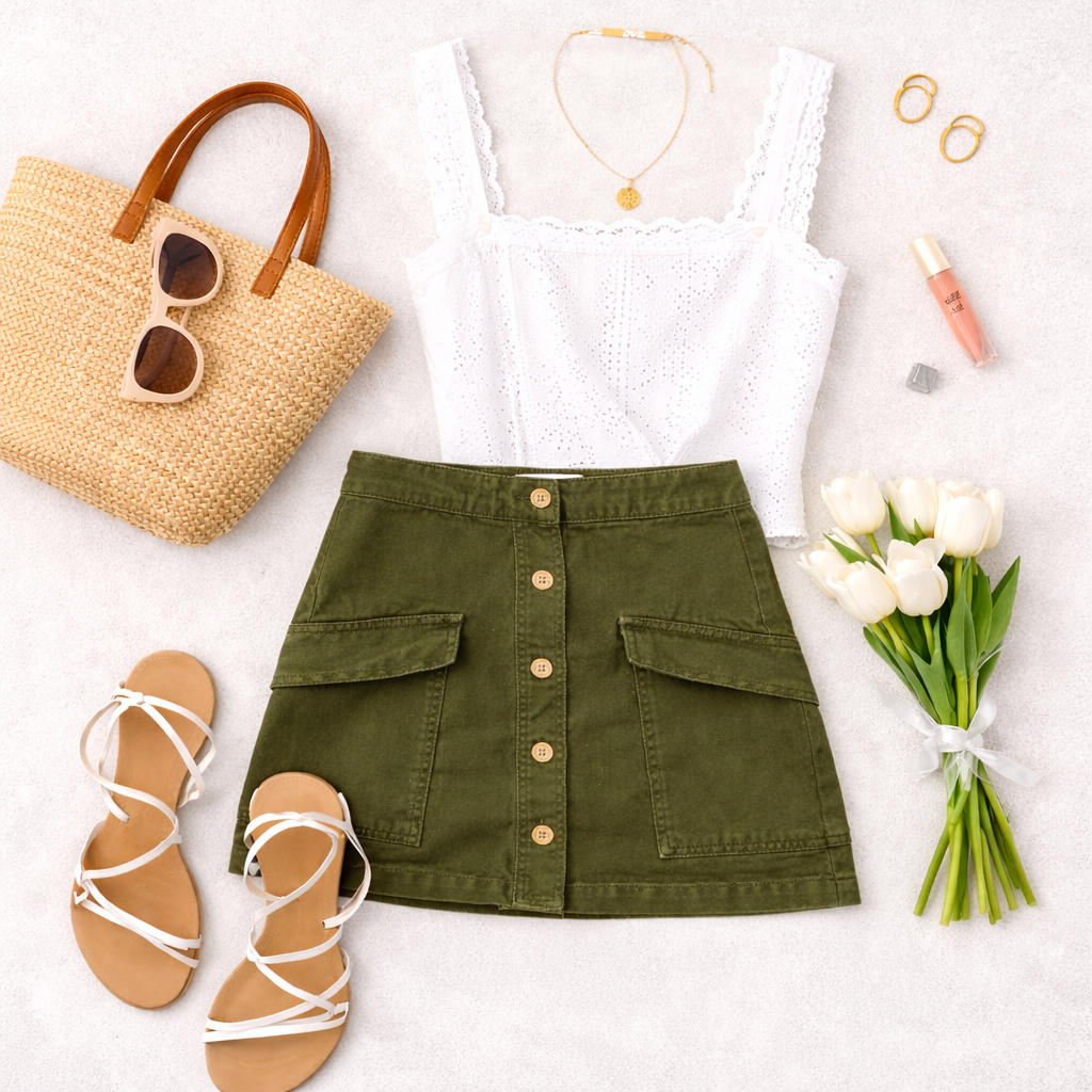 BDG Olive Green Utility Mini Skirt Size M Cotton Cargo Style
