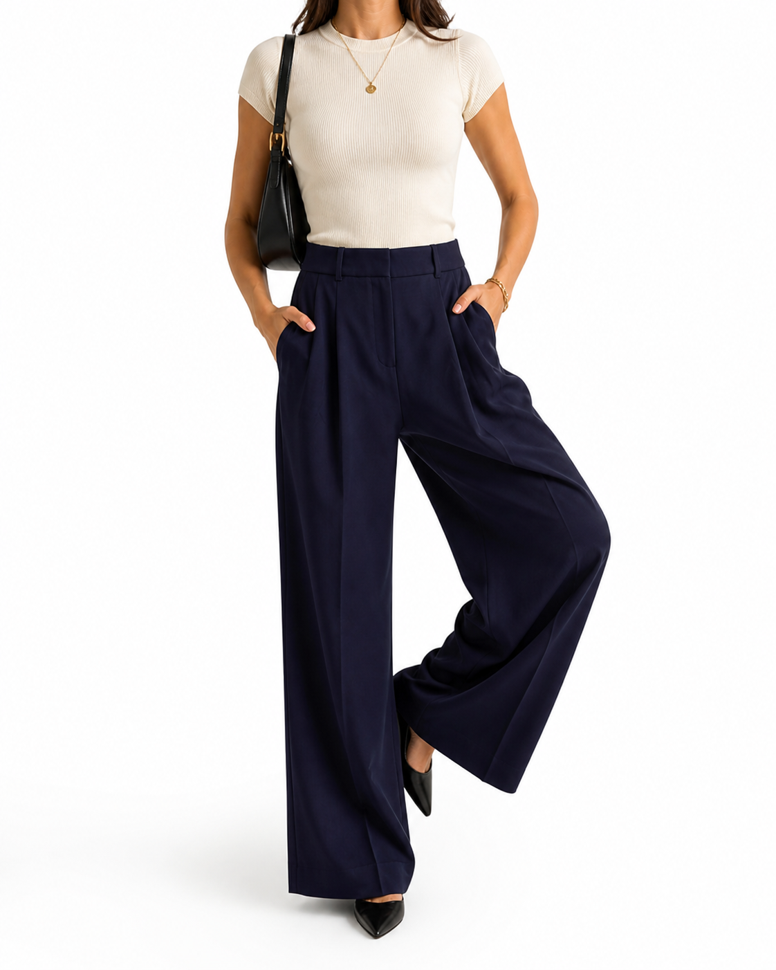 White House Black Market High-Rise Navy Trousers – Tailored Wide Leg (Size 2)