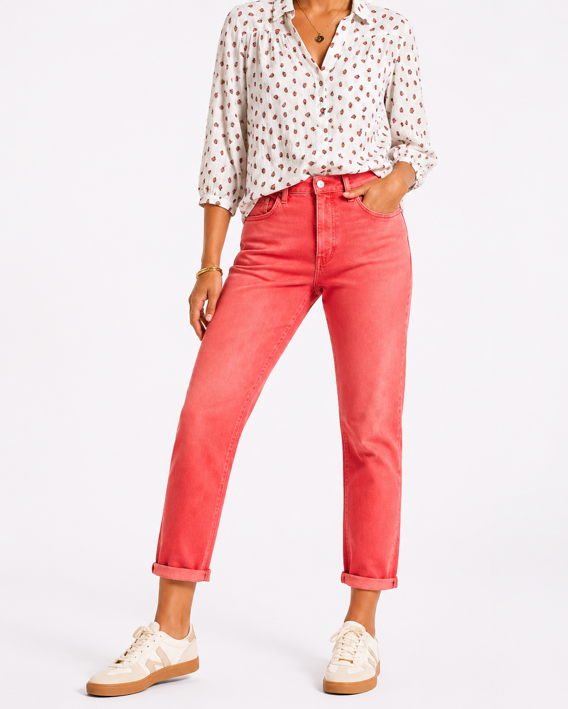 Hope & Harlow Printed Button Front Blouse Size L | Lightweight Everyday Top