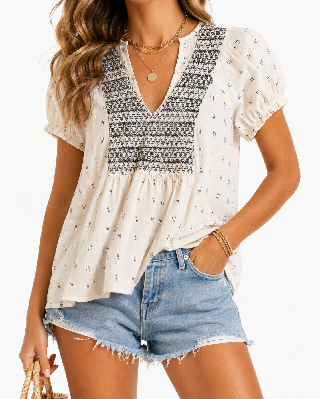 Madewell Embroidered Puff Sleeve Peasant Top XS