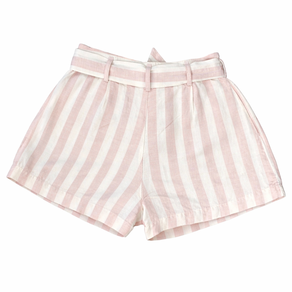 Rails Pink & White Stripe Tie Waist Linen Shorts | Size Small